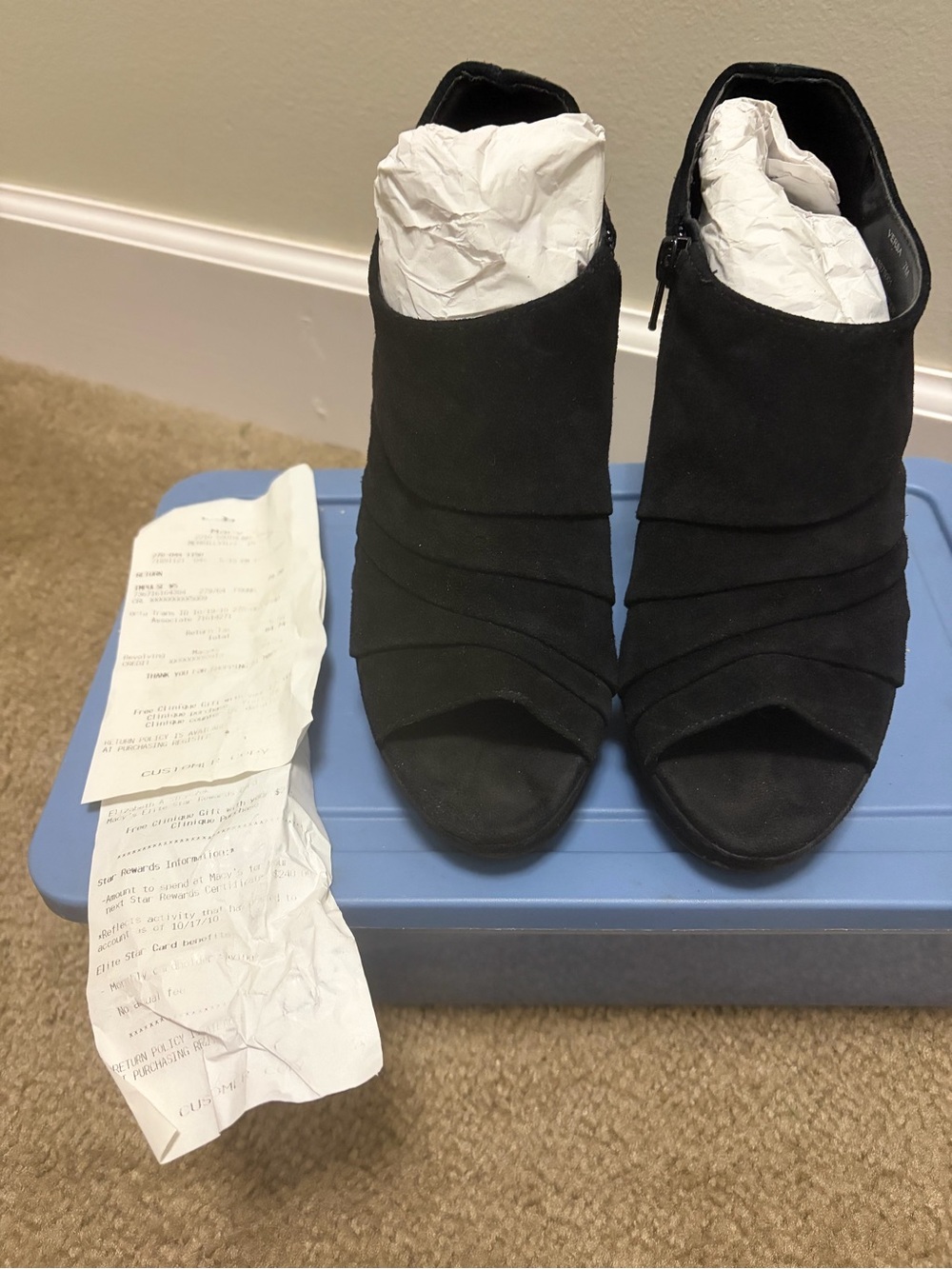 Carlos by Carlos Santana Black Suede Peep-Toe Mule Booties